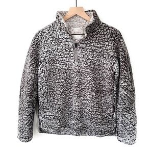 Altar'd State Sherpa Quarter Zip Jacket Sweatshirt Gray White Black Cozy Small